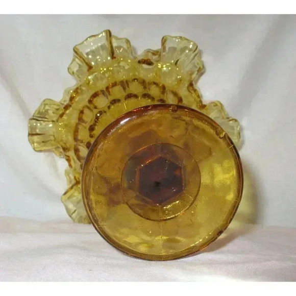 Vintage Amber Ruffle Compote Fenton Thumb print candy dish midcentury modern - Picture 4 of 5